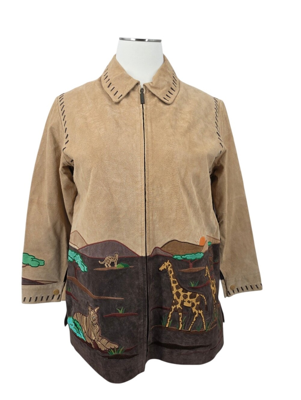 Vintage Suede Leather Safari Embroidered Jacket